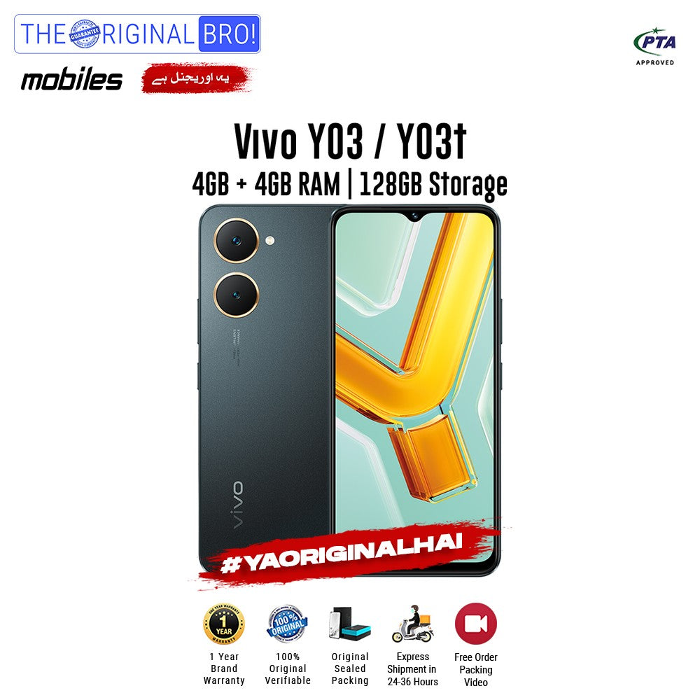 Vivo - Y03 / Y03t - Smartphone - 4GB RAM - 128GB Storage - Black - The Original Bro Mobiles | Jodiabaazar.com