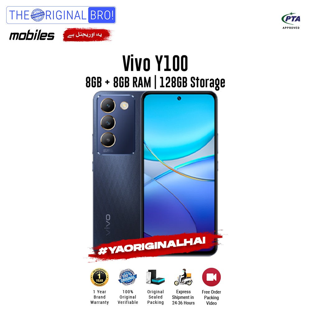 Vivo - Y100 - Smartphone - 8GB RAM - 128GB Storage - Black - The Original Bro Mobiles | Jodiabaazar.com