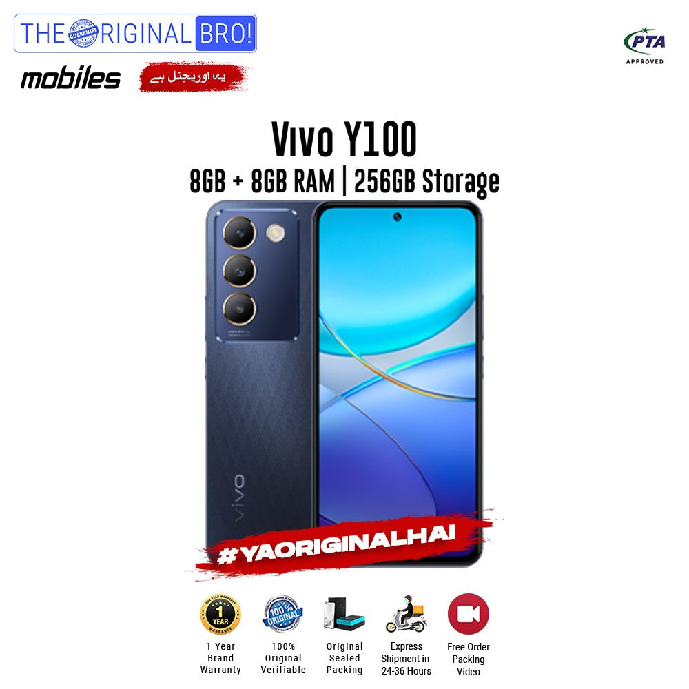 Vivo - Y100 - Smartphone - 8GB RAM - 256GB Storage - Black - The Original Bro Mobiles | Jodiabaazar.com