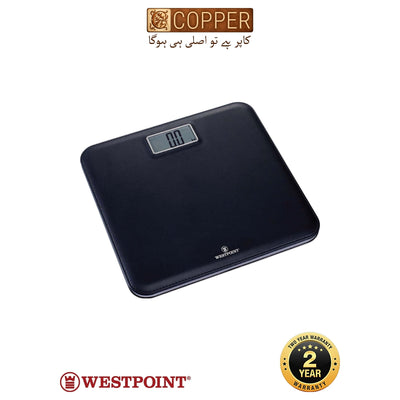 Westpoint - Deluxe Digital Bathroom Body Scale - WF-7009 - Tempered Glass & Silver - Battery Powered (CR2032) - 180kg Capacity / 100g Accuracy - Tempered Safety Glass Platform