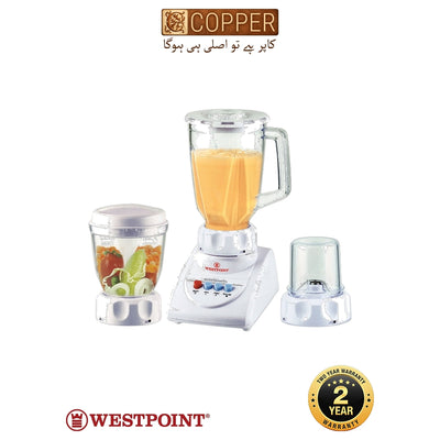 Westpoint - Blender & Grinder 3-in-1 - WF-738 - White & Clear - 350 Watts - 1.25 Litre Plastic Jar + 2 Mills - Unbreakable Plastic Jar