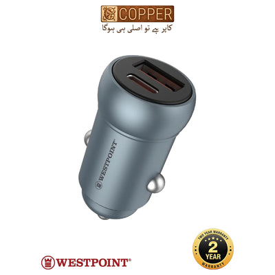 Westpoint WP-91 Dual Support Fast Car Charger – 30W Type-C PD & 18W USB-A QC