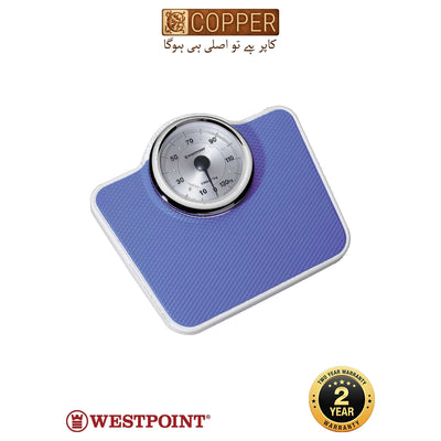 Westpoint - Analog Mechanical Bathroom Scale - WF-8605 - Black Mat & Silver Dial - Mechanical (No Battery Required) - 136kg Max Weight / 1kg Accuracy - Non-Slip Textured Foot Mat