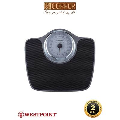 Westpoint - Analog Mechanical Bathroom Scale - WF-8607 - White & Grey Mat - Mechanical (No Battery Required) - 180kg Max Weight / 1kg Accuracy - Non-Slip Rubber Mat