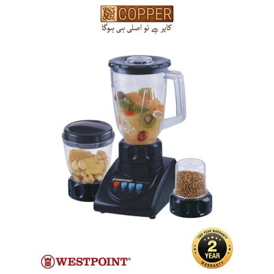 Westpoint - Deluxe Blender & Grinder 3-in-1 - WF-7381 - White & Blue - 400 Watts - 1.5 Litre Glass Jar + 2 Mills - Glass Blending Jar
