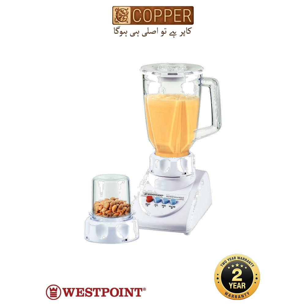 Westpoint - Deluxe Blender & Grinder 2-in-1 - WF-718 - White & Clear - 350 Watts - 1.25 Litre Plastic Jar - Dry Spice Mill Attachment
