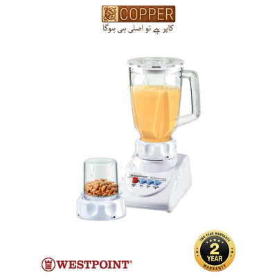 Westpoint - Deluxe Blender & Grinder 2-in-1 - WF-718 - White & Clear - 350 Watts - 1.25 Litre Plastic Jar - Dry Spice Mill Attachment