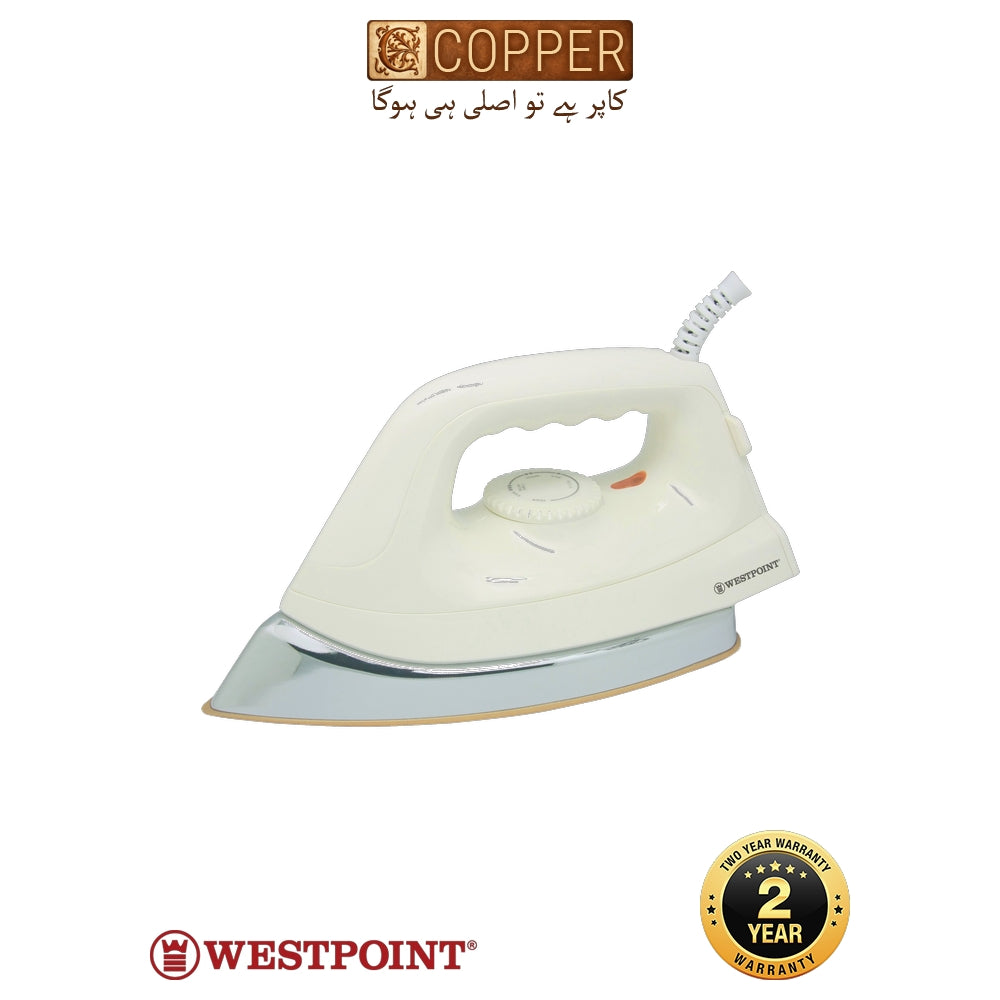Westpoint - Dry Iron - WF-772 - White & Gold - 1000 Watts - Heavy Weight Base - Non-Stick Gold Coating Soleplate