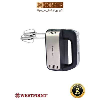 Westpoint - Hand Mixer - WF-9807 - Metallic Silver & Black - 500 Watts - 2 Beaters & 2 Dough Hooks - 5 Speed Turbo Power