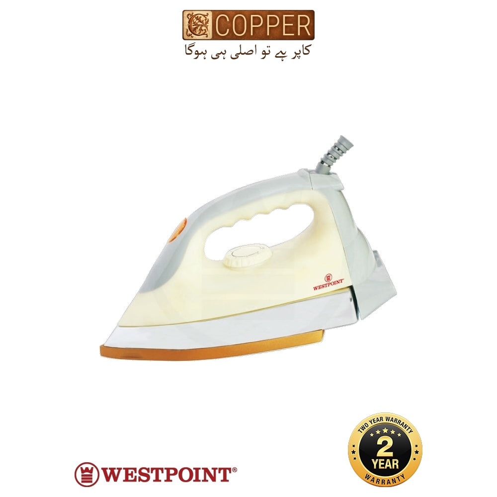 Westpoint - Dry Iron - WF-86B - White & Gold - 1200 Watts - Heavy Duty Soleplate - Non-Stick Gold Coated Soleplate