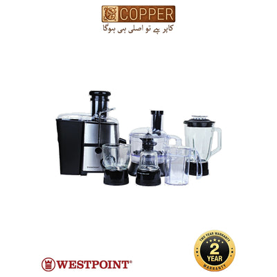 Westpoint - Kitchen Chef 5-in-1 Food Factory - WF-8818 - White & Clear - 1000 Watts - 2.0L Bowl + 1.5L Blender + Mill - Food Processor, Blender, Grinder, Chopper, Dough Maker, Slicer