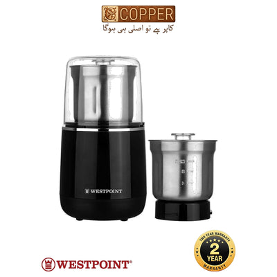 Westpoint - Wet & Dry Spice Grinder - WF-9226 - Brushed Silver & Black - 350 Watts - Dual Stainless Steel Bowls - Dual-Bowl Versatility