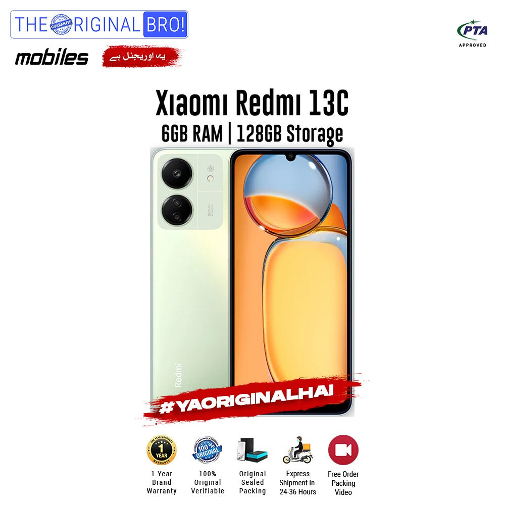 Redmi - 13C - Smartphone - 6GB RAM - 128GB Storage - Green - The Original Bro Mobiles | Jodiabaazar.com