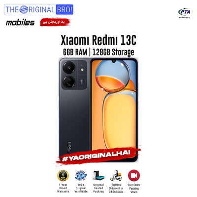 Redmi - 13C - Smartphone - 6GB RAM - 128GB Storage - Black - The Original Bro Mobiles | Jodiabaazar.com