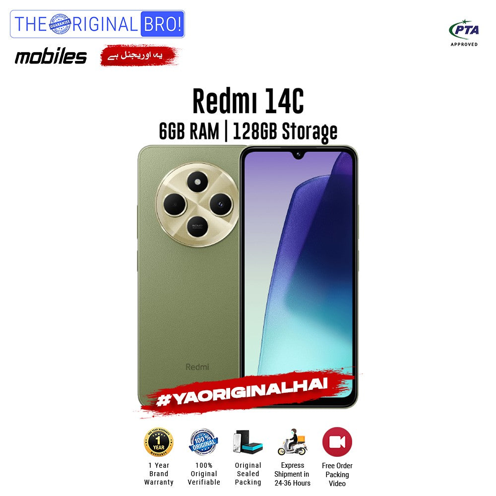 Redmi - 14C - Smartphone - 6GB RAM - 128GB Storage - Green - The Original Bro Mobiles | Jodiabaazar.com