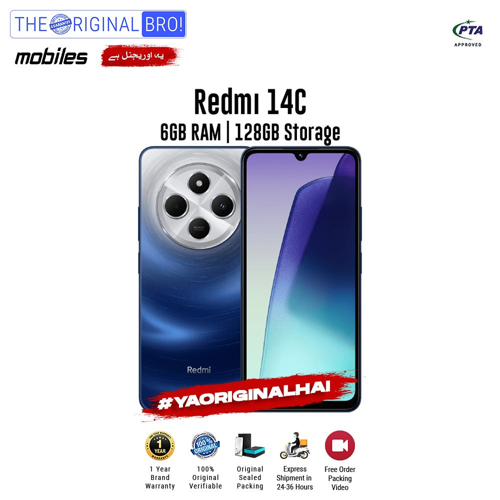 Redmi - 14C - Smartphone - 6GB RAM - 128GB Storage - Blue - The Original Bro Mobiles | Jodiabaazar.com