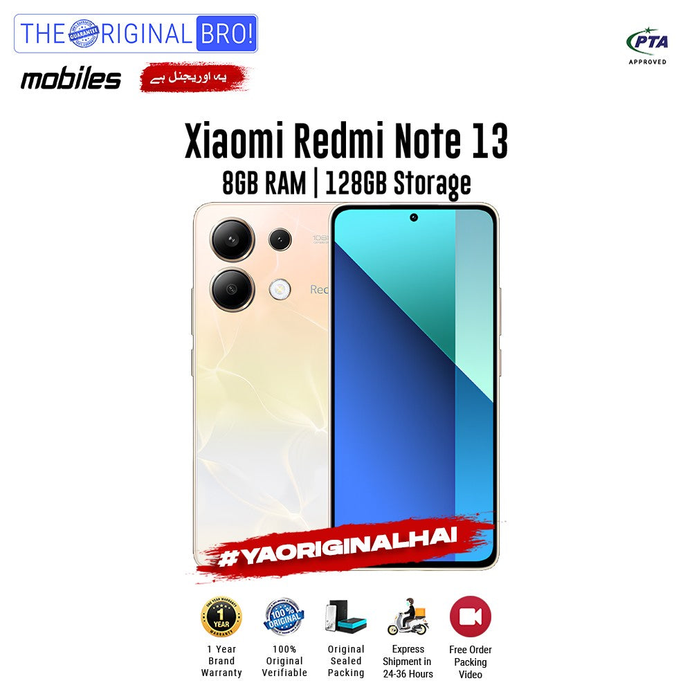 Redmi - Note 13 - 8GB RAM - 128GB Storage - Gold - PTA Approved - The Original Bro | Jodiabaazar.com