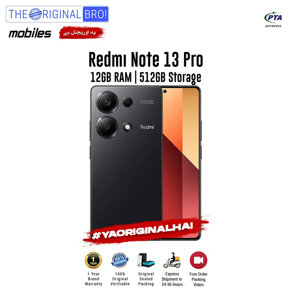 Redmi - Note 13 Pro - 12GB RAM - 512GB Storage - Black - PTA Approved - The Original Bro | Jodiabaazar.com