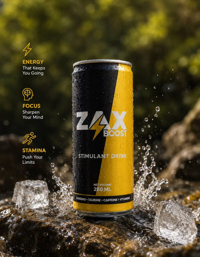 ZAX BOOST - STIMULANT DRINK - Ginseng - Taurine - Caffeine - Vitamins - 250ml x 12 pcs