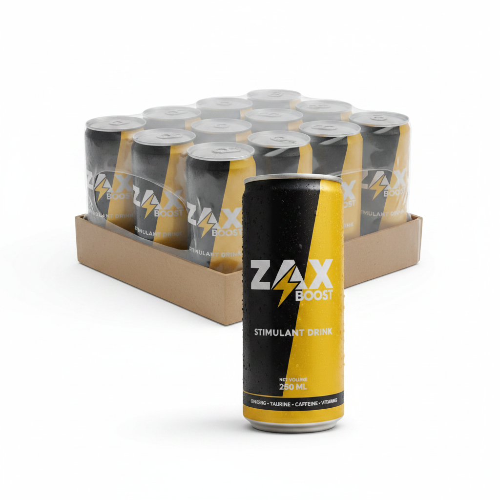 ZAX BOOST - STIMULANT DRINK - Ginseng - Taurine - Caffeine - Vitamins - 250ml x 12 pcs