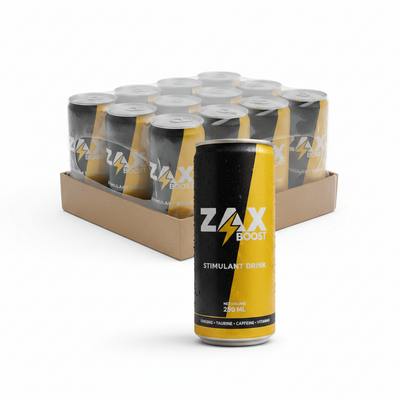 ZAX BOOST - STIMULANT DRINK - Ginseng - Taurine - Caffeine - Vitamins - 250ml x 12 pcs