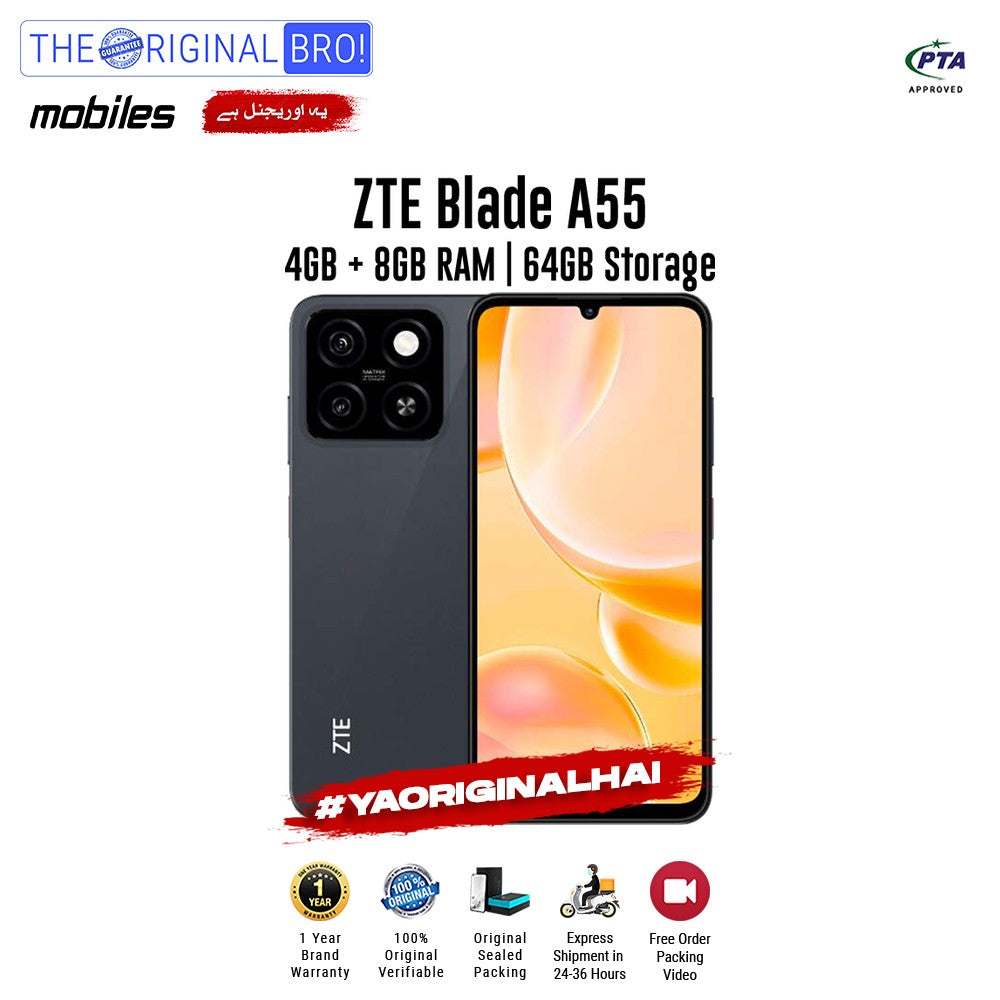 ZTE - Blade A55 - Smartphone - 4GB RAM - 64GB Storage - Black - The Original Bro Mobiles | Jodiabaazar.com