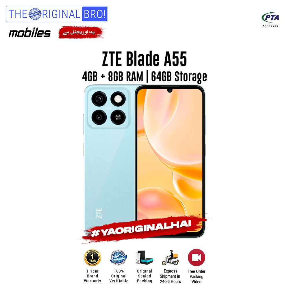 ZTE - Blade A55 - Smartphone - 4GB RAM - 64GB Storage - Blue - The Original Bro Mobiles | Jodiabaazar.com