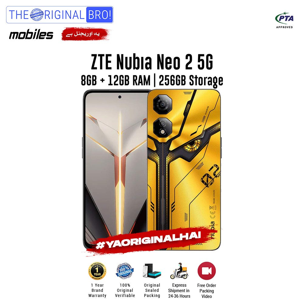 ZTE - Nubia Neo 2 5G - Smartphone - 8GB RAM - 256GB Storage - Yellow - The Original Bro Mobiles | Jodiabaazar.com