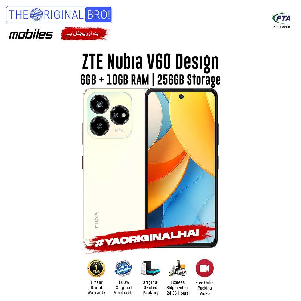 ZTE - Nubia V60 Design - Smartphone - 6GB RAM - 256GB Storage - Gold - The Original Bro Mobiles | Jodiabaazar.com