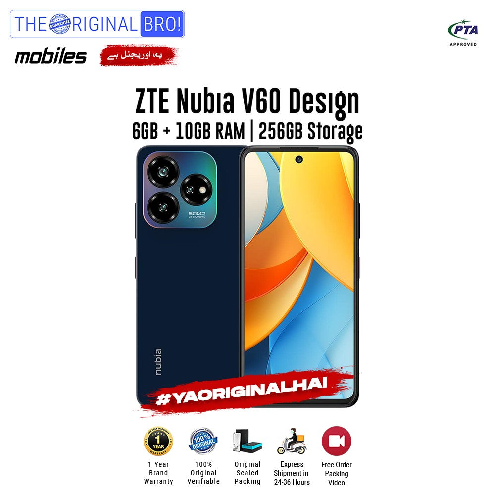 ZTE - Nubia V60 Design - Smartphone - 6GB RAM - 256GB Storage - Blue - The Original Bro Mobiles | Jodiabaazar.com