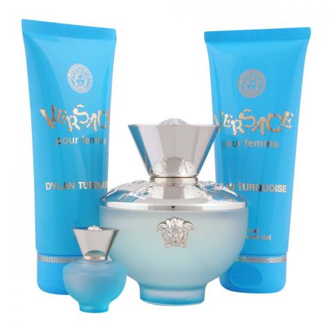 Versace Dylan Turquoise Pour Femme Perfume Set For Women - EDT 100ml + EDT 5ml + Body Gel + Shower Gel