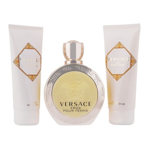 Versace Eros Pour Femme Perfume Set - For Women - EDT 100ml +Body Lotion + Shower Gel + Pouch