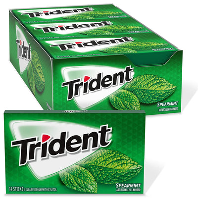 Trident - Sugar Free Gum - 12 Packs x 14 Pieces (168 Total Pieces) - Spearmint