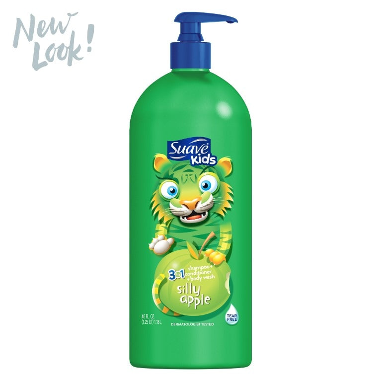 Suave Kids - Silly Apple - 3 In 1 - Shampoo + Conditioner +Body Wash - 1182 ML (40 fl)
