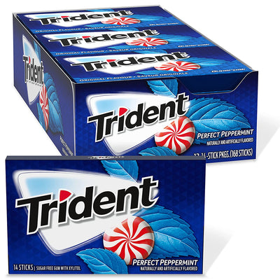 Trident - Sugar Free Gum - 12 Packs x 14 Pieces (168 Total Pieces) - Perfect Peppermint