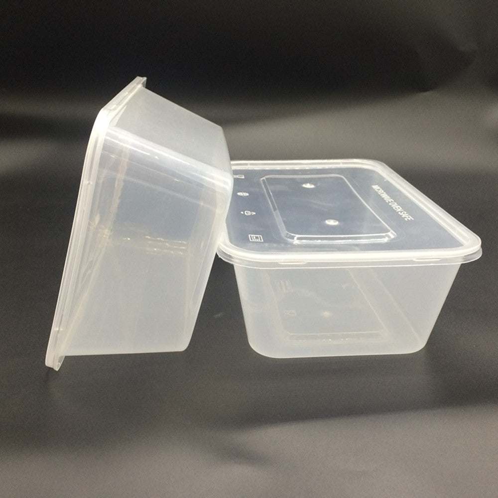 Plastic Container Box - 1000 ML - With Lid - 100 Pcs