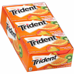Trident - Sugar Free Gum - 12 Packs x 14 Pieces (168 Total Pieces)- Tropical Twist