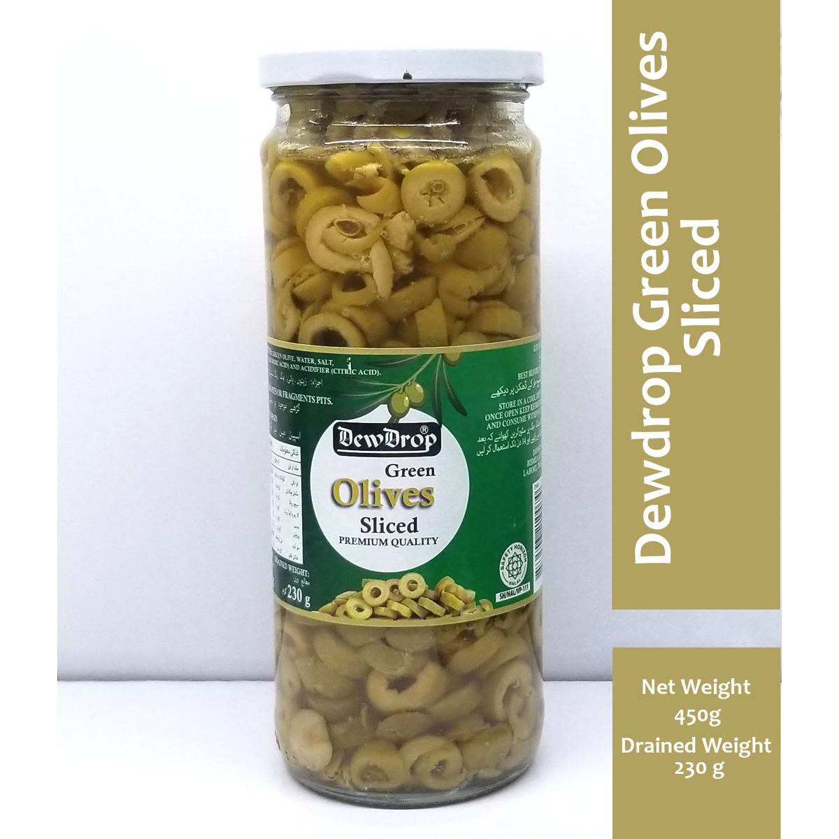 DewDrop - Olives 450 G Green Sliced- Pack Of 12