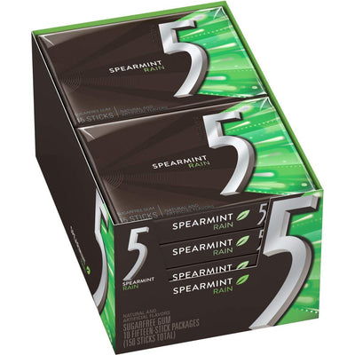 Wrigley's - 5 Gum - Spearmint Rain - 15 Sticks each - 10 Packs