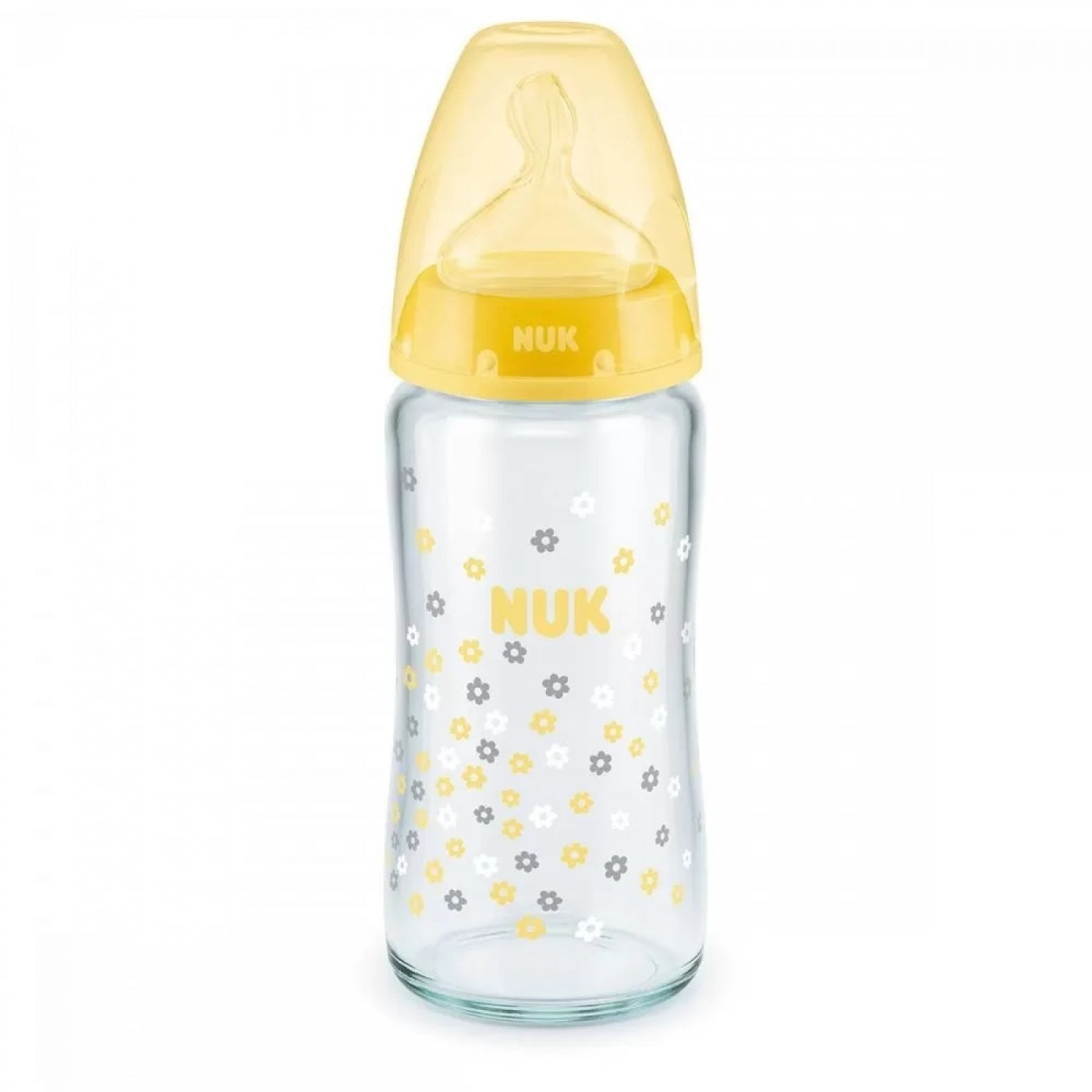 NUK GLASS BABY BOTTLE FIRST CHOICE +, 240 ML, SILICONE (0-6)M