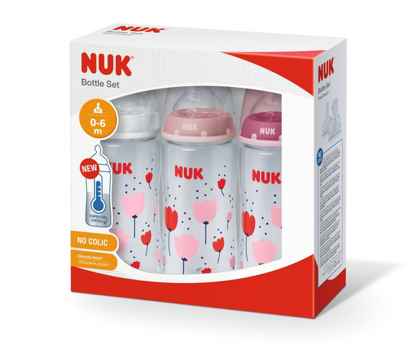 NUK First Choice +Triple Set Temperature Bottles - Pink (0-6)M