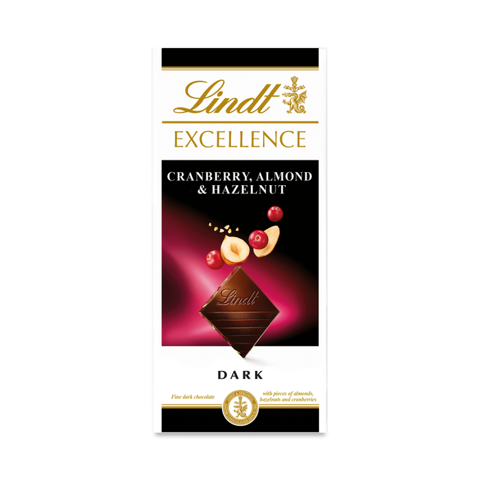 Lindt Excellence Dark Cranberry, Almond & Hazelnut Bar 100g