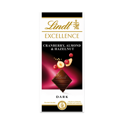 Lindt Excellence Dark Cranberry, Almond & Hazelnut Bar 100g