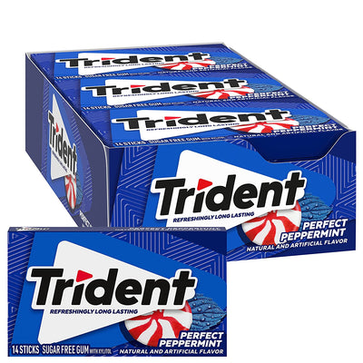 Trident - Sugar Free Gum - 12 Packs x 14 Pieces (168 Total Pieces)- Perfect Peppermint