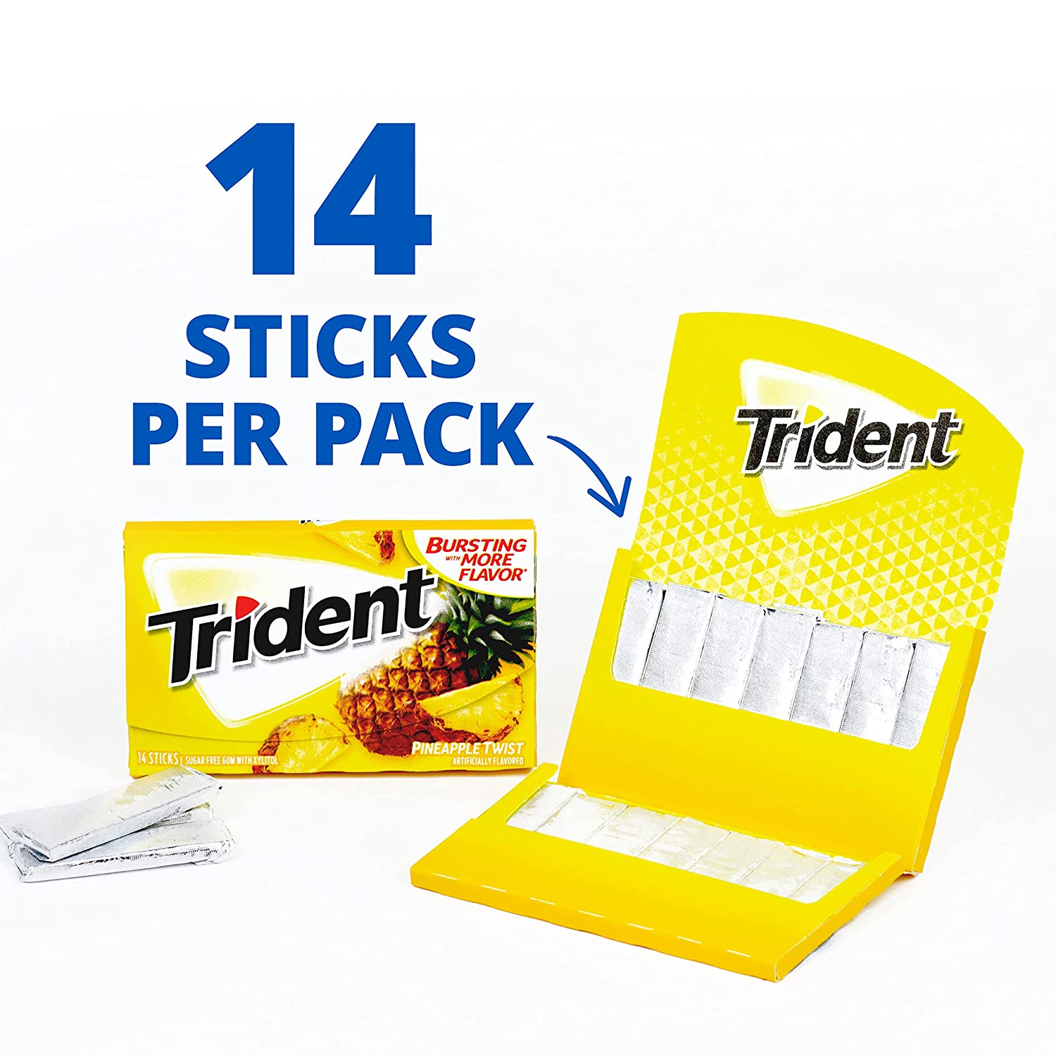 Trident - Sugar Free Gum - 12 Packs x 14 Pieces (168 Total Pieces)- Pineapple Twist