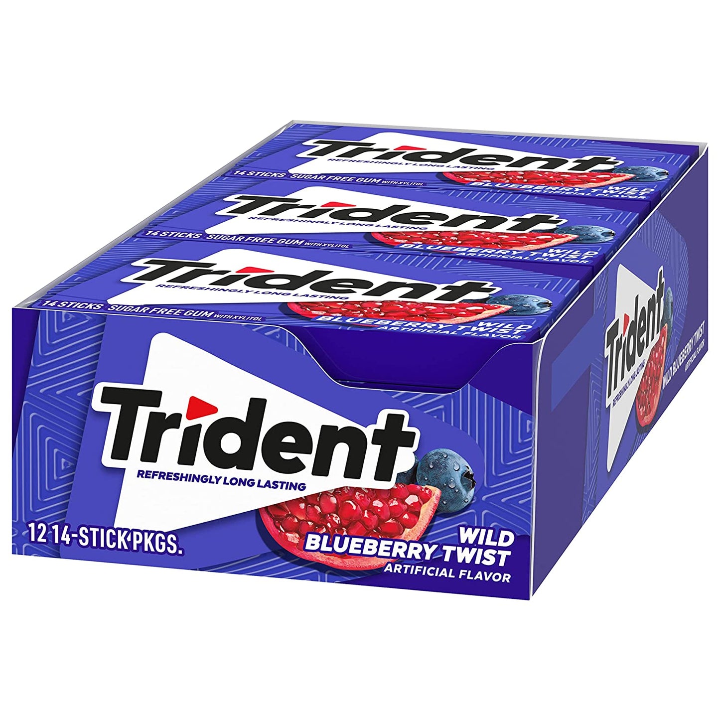 Trident - Sugar Free Gum - 12 Packs x 14 Pieces (168 Total Pieces) - Wild Blueberry Twist