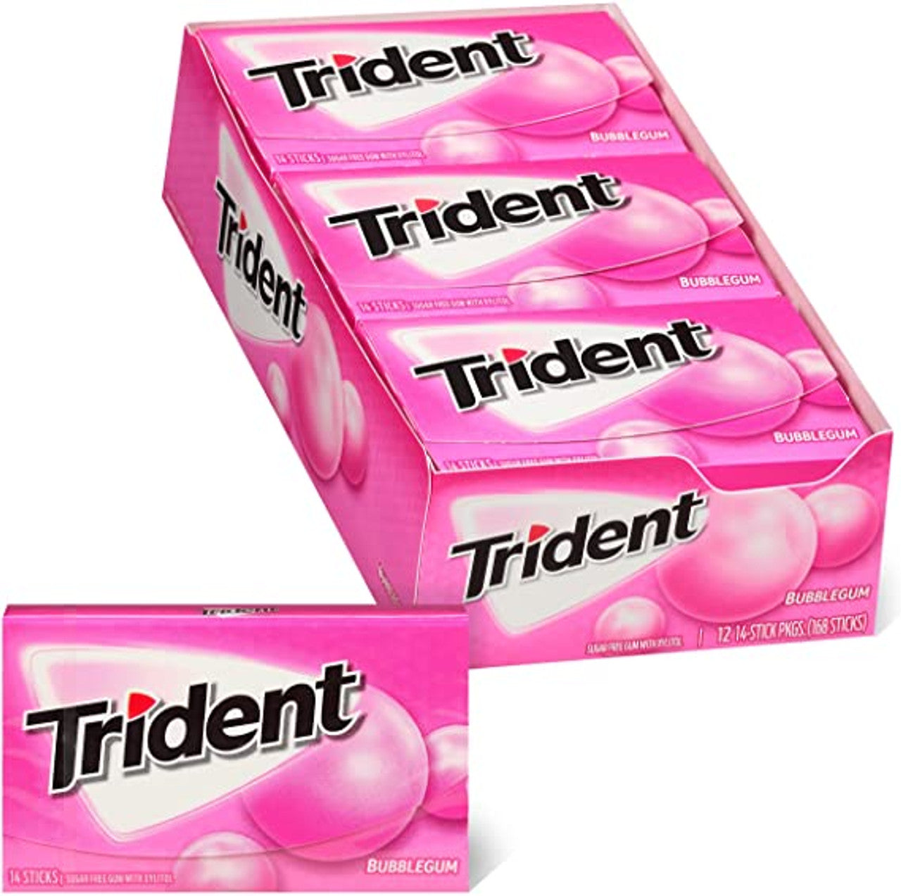 Trident - Sugar Free Gum - 12 Packs x 14 Pieces (168 Total Pieces) - Bubble Gum