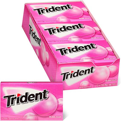 Trident - Sugar Free Gum - 12 Packs x 14 Pieces (168 Total Pieces) - Bubble Gum