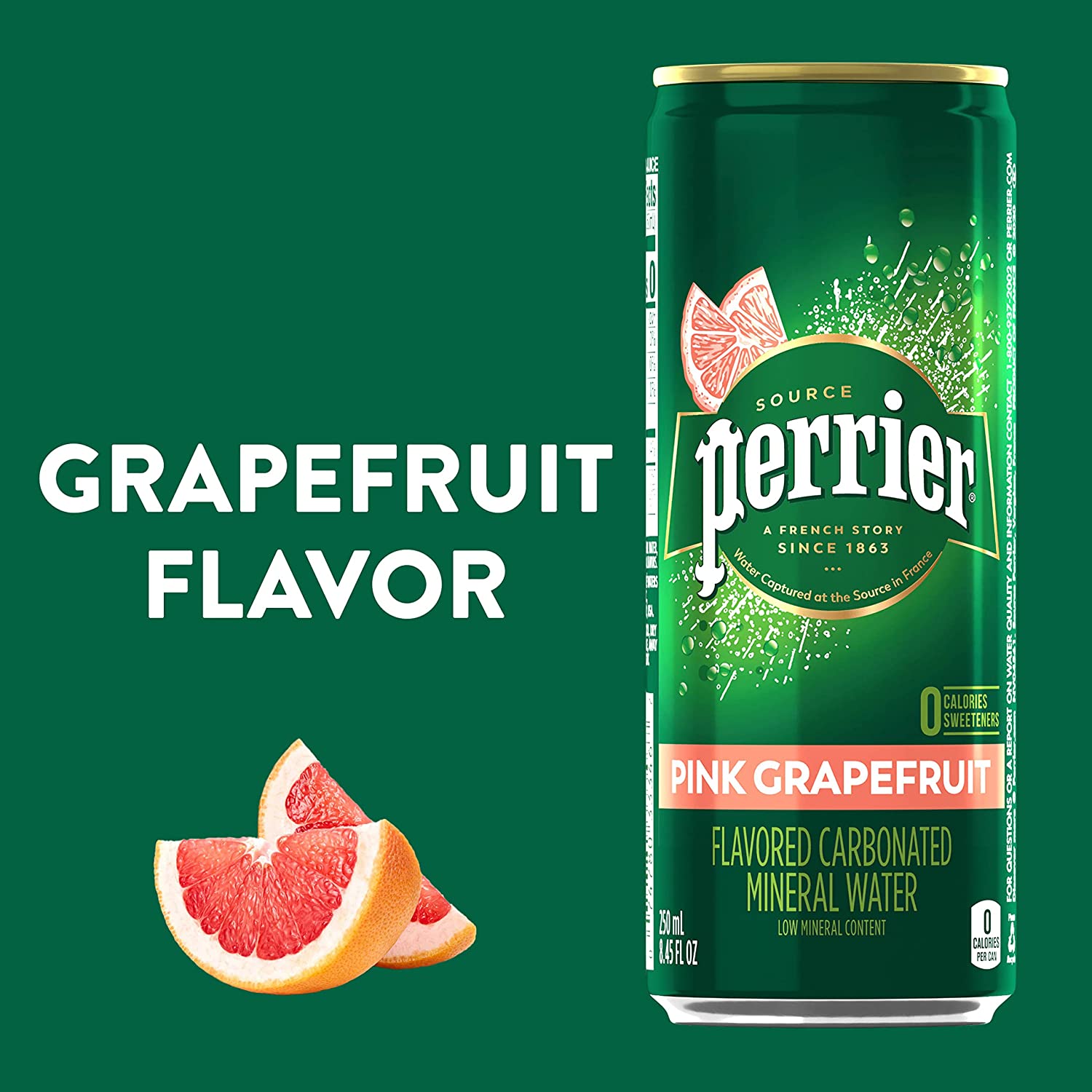 Perrier - Grape Fruit - Sparkling Natural Mineral Water - 250 ml x 30 Slim Cans