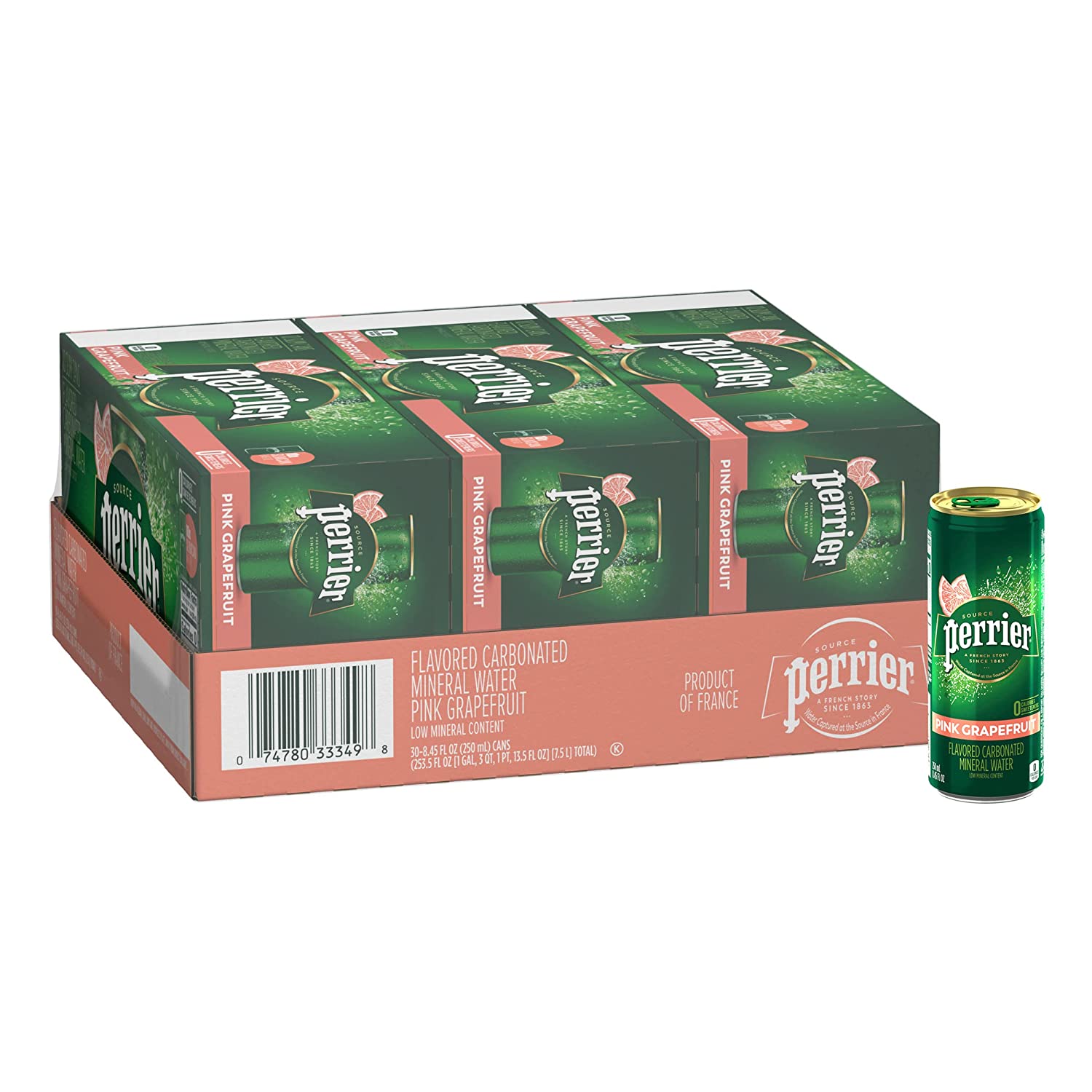Perrier - Grape Fruit - Sparkling Natural Mineral Water - 250 ml x 30 Slim Cans